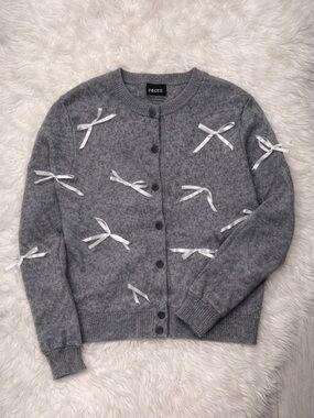 Pieces Women's Gray Ribbon-Appliqué Cardigan